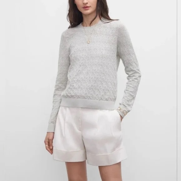Club Monaco Pointelle Stitch Crew Sweater - Metal/Lt. Green - Large - Size Up! - Picture 1 of 12